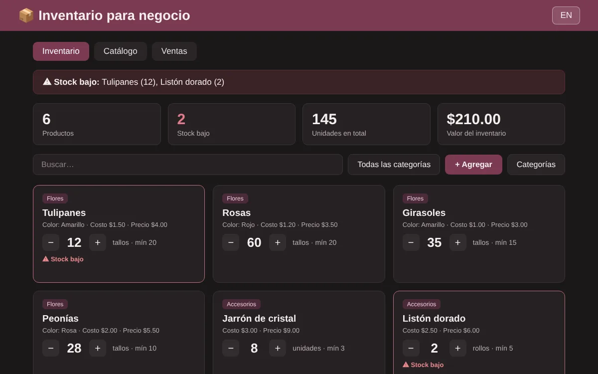 Ejemplo del programa de inventarios para un negocio